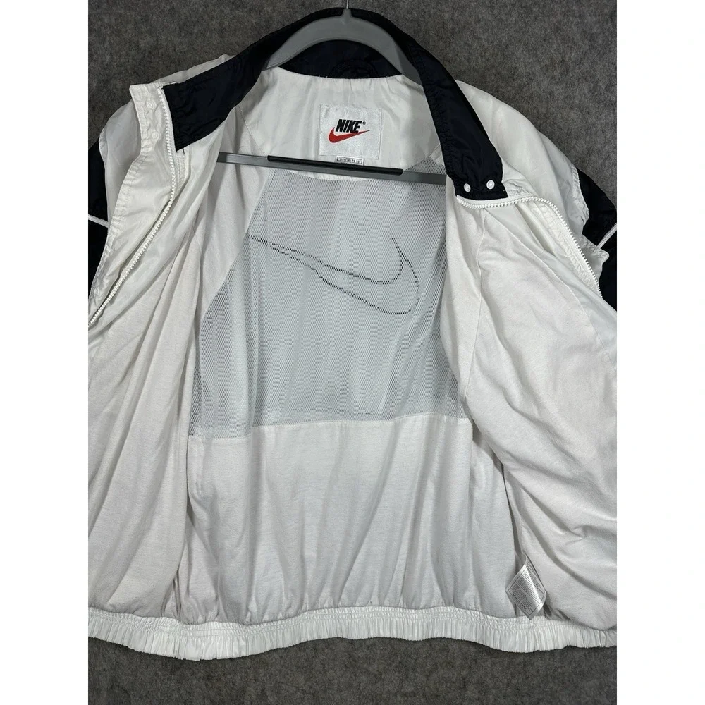 Vintage Nike Windbreaker Jacket Womens XL 16-18 White Black Big Swoosh Y2K